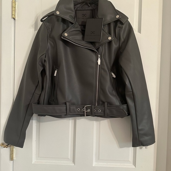 Culture Couture Women's Gray Faux Leather Biker Jacket Size L - Picture 3 of 5
